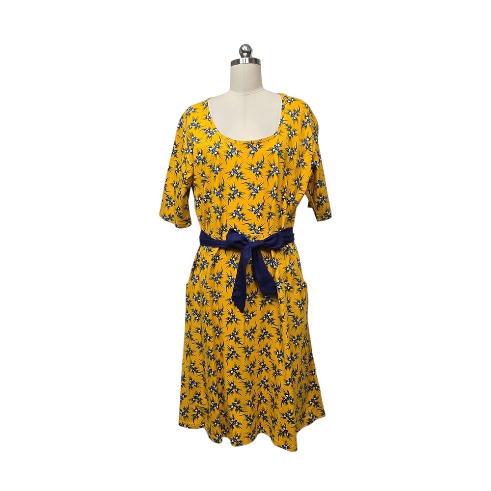 Svaha 2X Yellow Blue Dragon Sea Slug Organic Cotton Midi Dress with Pockets NWT
